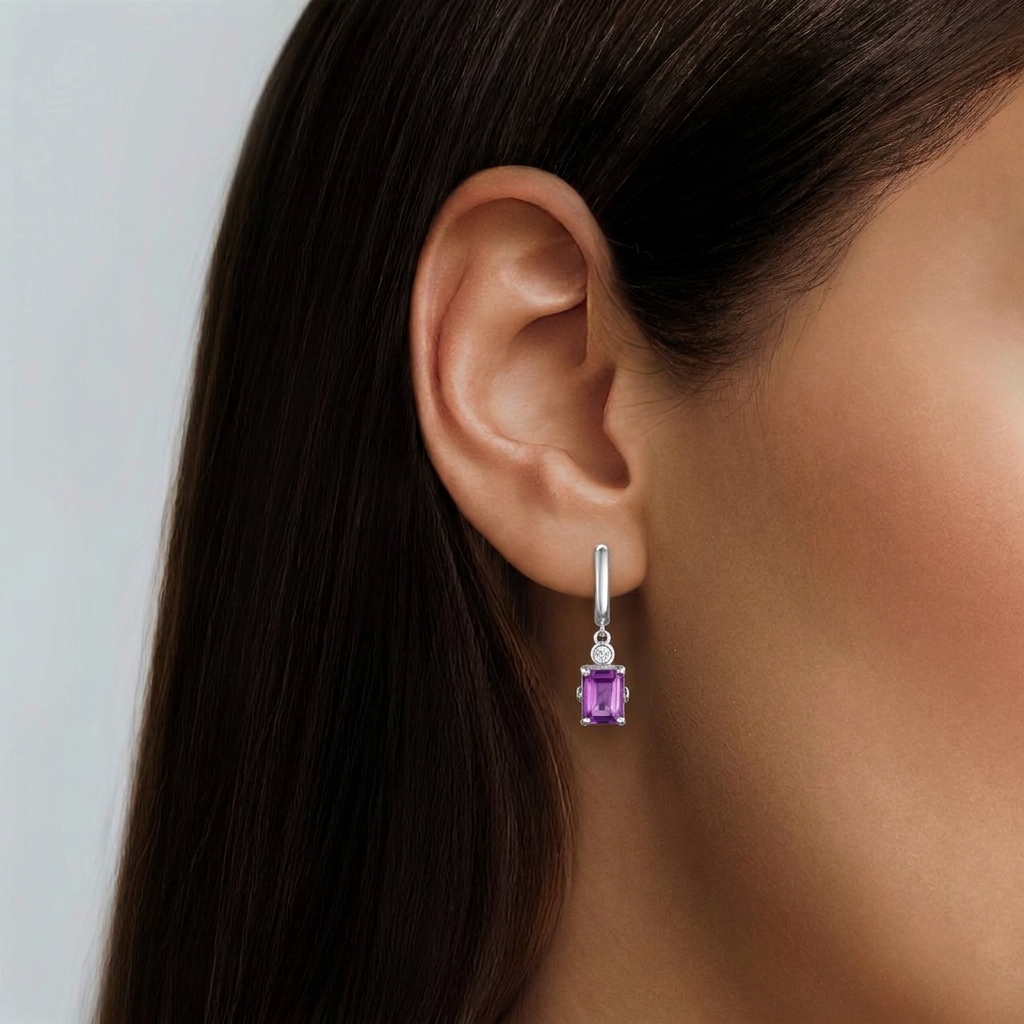 Серьги из серебра с аметистами фианитами
