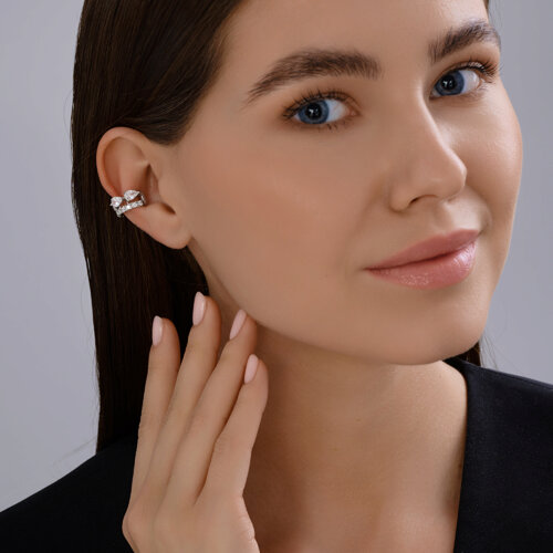 Серьга-кафф из серебра с фианитами