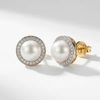 Серьги-пусеты из комбинированного золота с жемчугом и бриллиантами Sale