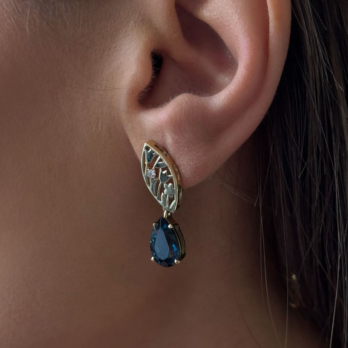 Серьги из желтого золота с бриллиантами и топазами LondonBlue