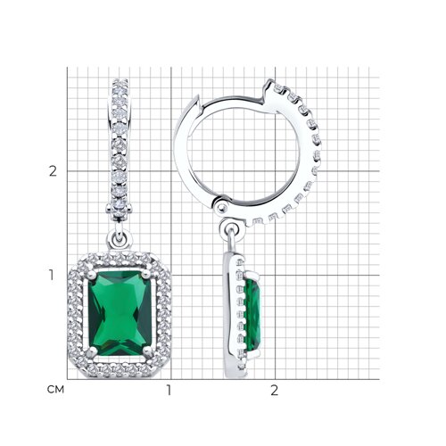 Серьги из серебра с подвесной частью и фианитами