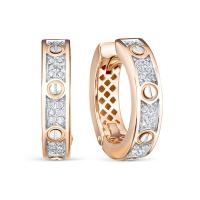Серьги в стиле конго из красного золота с фианитами, диаметр 15мм Collection
