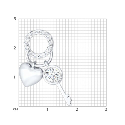 Подвеска-бегунок из серебра с фианитами love
