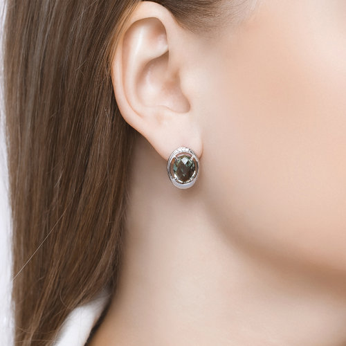 Серьги из серебра с синтетическим кварцем и фианитами