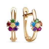 Серьги детские из красного золота с цветными фианитами