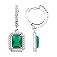 Серьги из серебра с подвесной частью и фианитами
