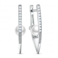 Серьги из серебра с жемугом Swarovski и фианитами