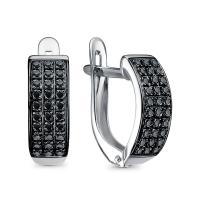Серьги из серебра с черными фианитами
