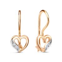 Серьги детские из красного золота с фианитами