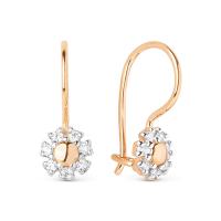 Серьги детские из красного золота с фианитами