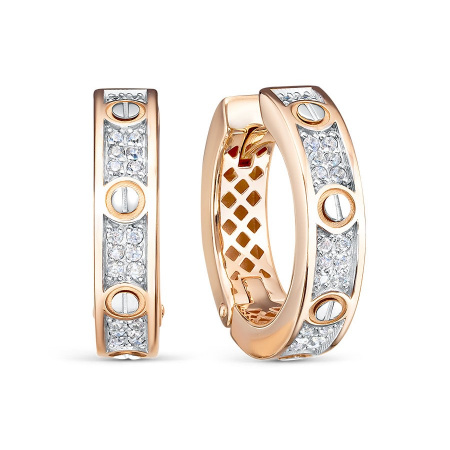 Серьги в стиле конго из красного золота с фианитами, диаметр 15мм Collection