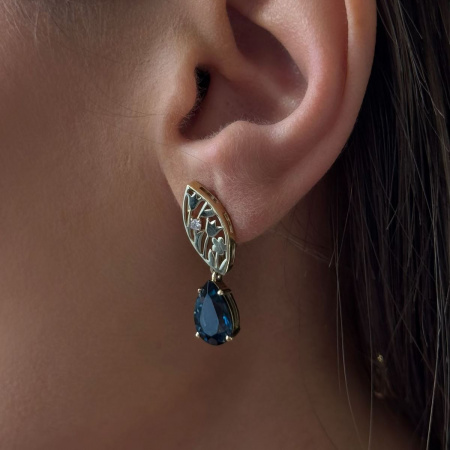 Серьги из желтого золота с бриллиантами и топазами LondonBlue