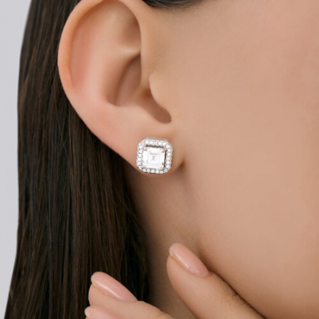 Серьги-пусеты из серебра с фианитами