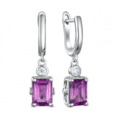 Серьги из серебра с аметистами фианитами