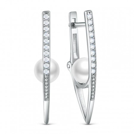 Серьги из серебра с жемугом Swarovski и фианитами