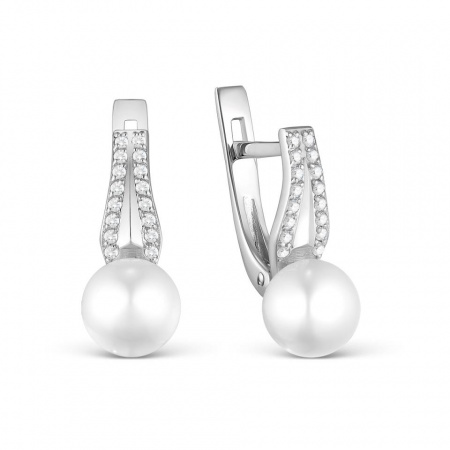 Серьги из серебра с культивированным жемчугом и фианитами