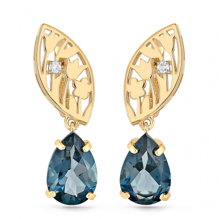 Серьги из желтого золота с бриллиантами и топазами LondonBlue