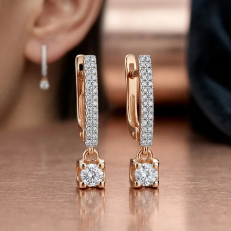 Серьги из красного золота с фианитами