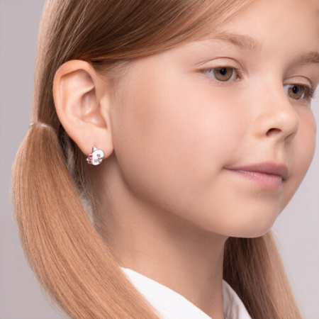 Серьги детские из серебра с эмалью и фианитами